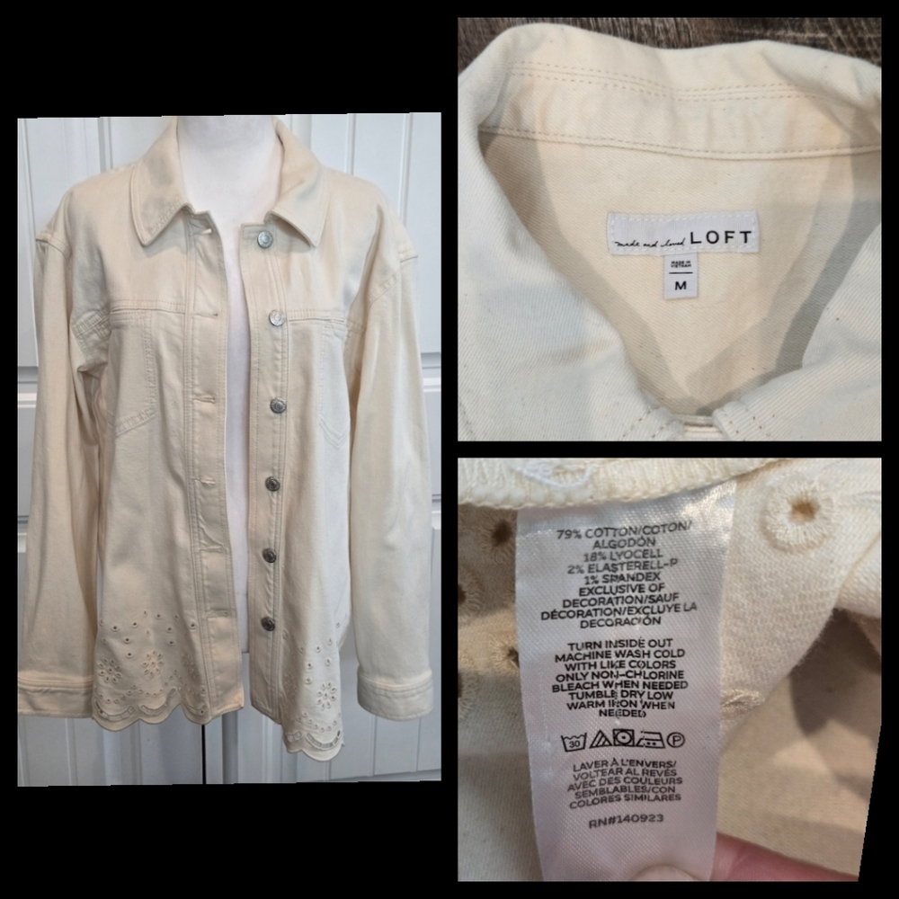 Loft Denim Eyelet Jacket, Size Medium - Picture 2 of 7